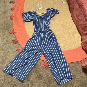 Blue and white striped romper